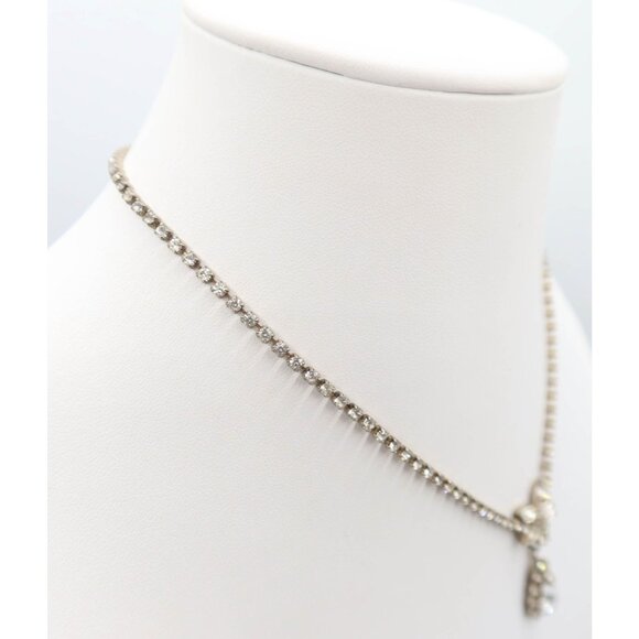 Vintage Rhinestone Silver Tone Teardrop Pendant Necklace Bridal Prom Formal - Picture 4 of 7